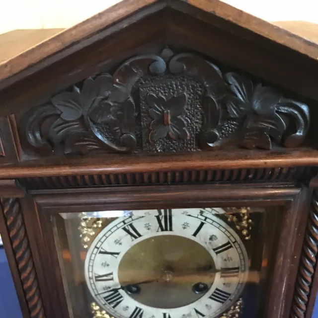 Lovely German Walnut Carved Cased Bracket / Mantel Clock 2