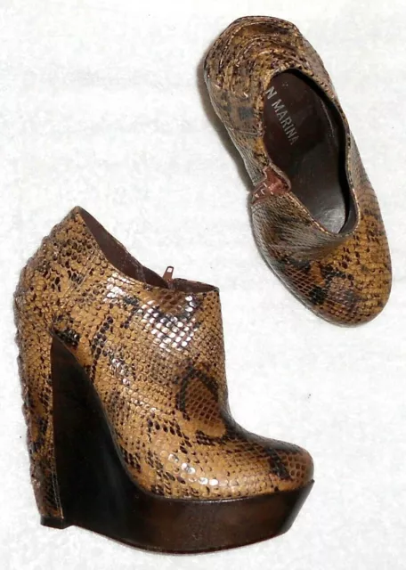 SAN MARINA low boots compensés zippés cuir effet serpent beige P 37 TBE