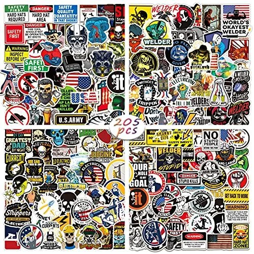 205Pcs Hard Hat Vinyl Stickers Decals, Waterproof Hardhat Tool Box 205 Pcs