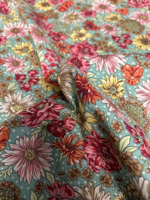 19 Metre Roll Green “Kersey” Floral 100% Cotton Poplin Fabric.