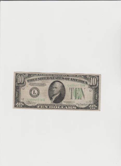 1934-A $10 TEN DOLLARS FRN FEDERAL RESERVE NOTE San Francisco,Calif.