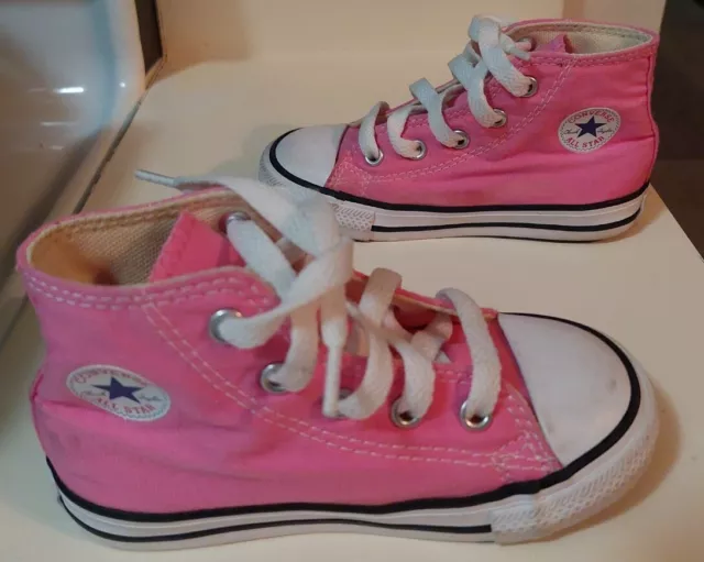 Converse All Star Chuck Taylor High Top Infant Size 8 Pink Canvas Sneakers Shoes