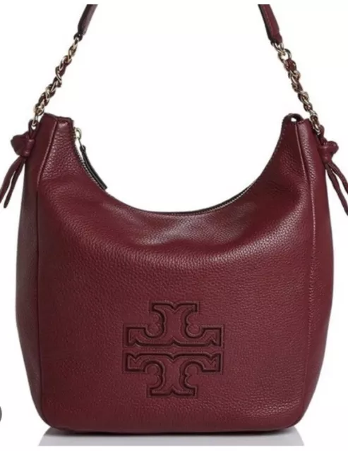 Tory Burch Harper Hobo Handbag Maroon  Shoulder Zip Top 3