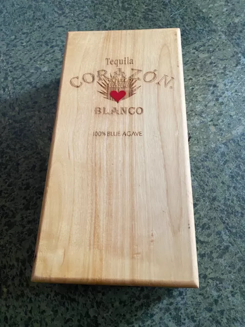 Vintage Wood Box Tequila Corazon Blanco Liquor 100% Blue Agave 16" x 8" x 4"