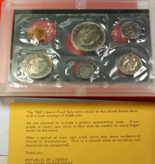 1969 Republic of Liberia Proof 6 Coin Set with COA Original Government Packaging