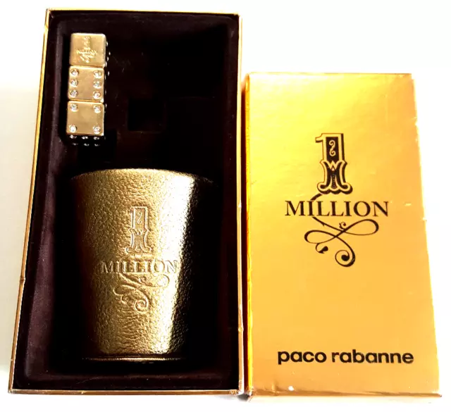 COFFRET JEU de Dés + CORNET en CUIR PACO RABANNE 1 MILLION "OR et DIAMANTS" RARE