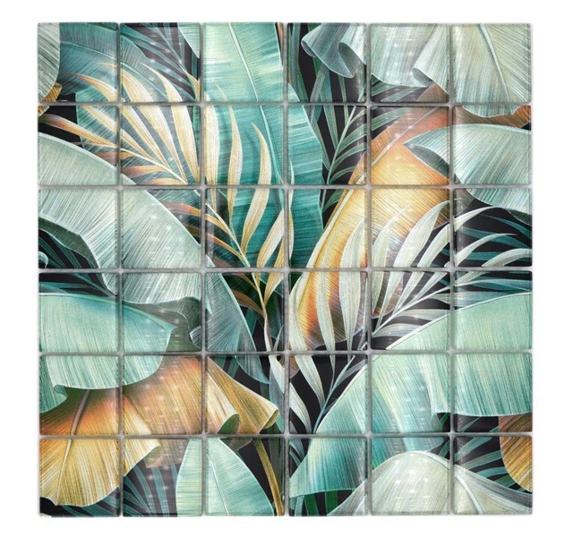 Mosaico de vidrio azulejos selva tropical hojas espejo azulejo pared 88-Pic07_f | 10 alfombras