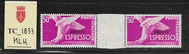 TC_1833. TRIESTE FTT. Gutter pair of 50 Lire 1947 "ESPRESSO". MLH