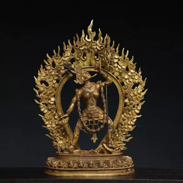 14.6"Antique Tibetan Buddhism temple Bronze 24k gilt Void Movement Mother statue