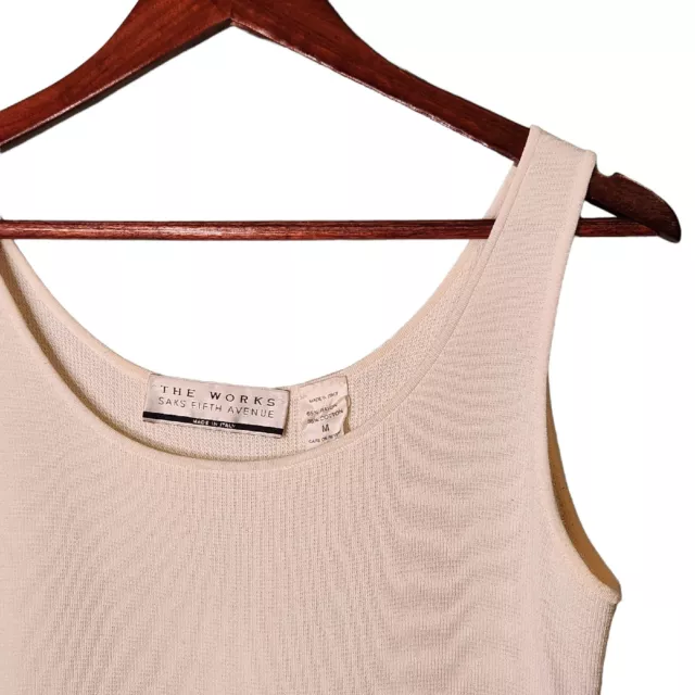 The Works Saks Fifth Avenue Top Womens M Knit Sweater Tank Ivory Sleeveless