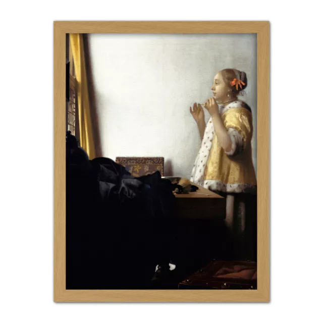 Jan Vermeer Van Delft junge Frau mit Perlenkette großer gerahmter Kunstdruck