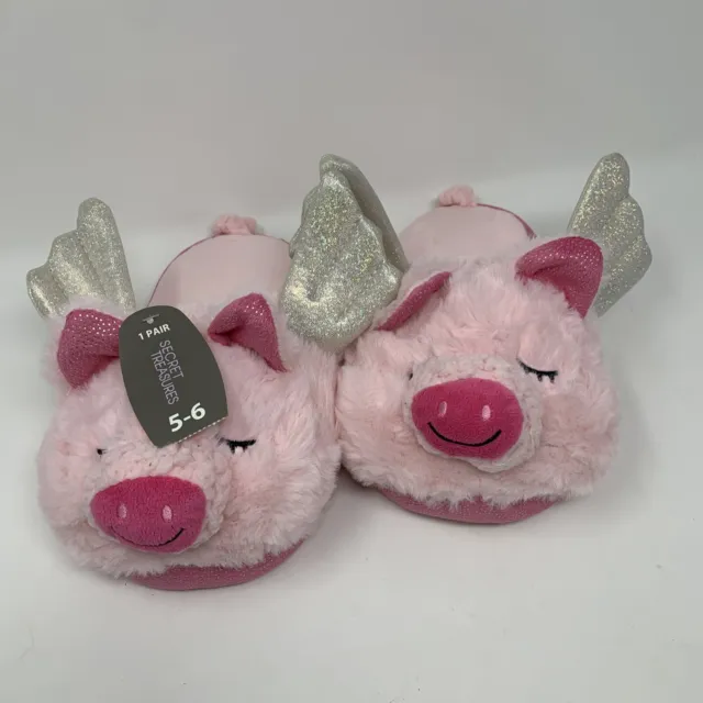 Secret Treasures Ladies “When Pigs Fly” Soft Fuzzy Slippers Size Small 5-6