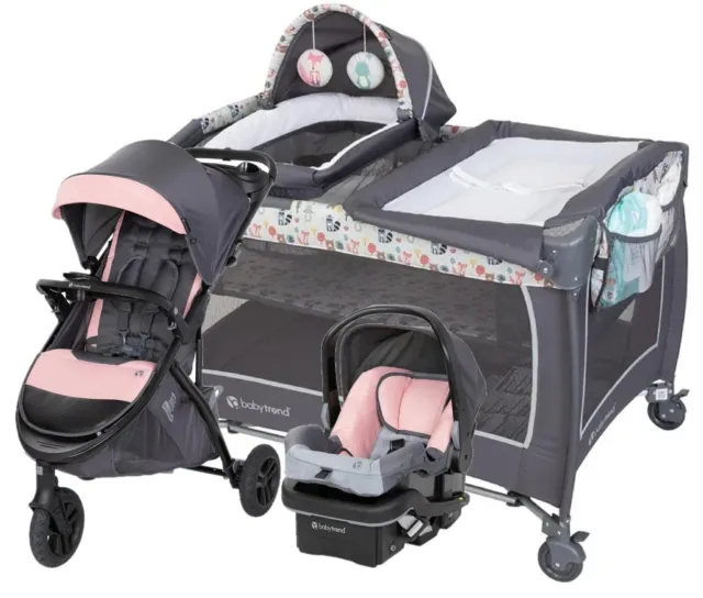 Newborn Baby Girl Stroller With Car Seat Infant Playard Pink Combo Travel System