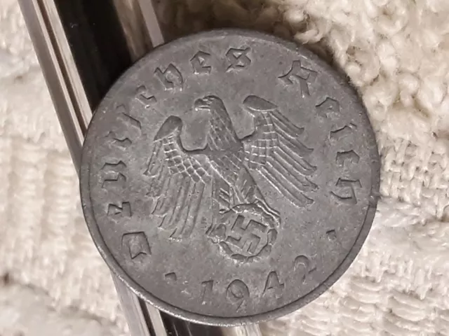 1942-F  1 Reichspfennig ~ Germany ~ Vintage WW2 Heavily Circulated With Flaws