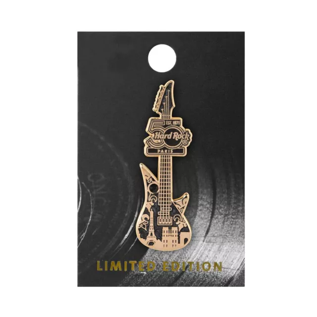 Hard Rock Cafe Official 50th Anniversary Pin Badge BLACK MARBLE GUITAR Paris
