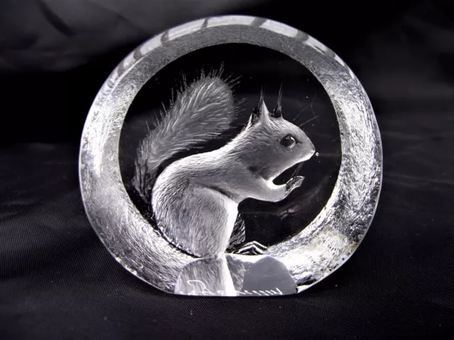Mats Jonasson Swedish Crystal Intaglio Sculpture Squirrel - Signed