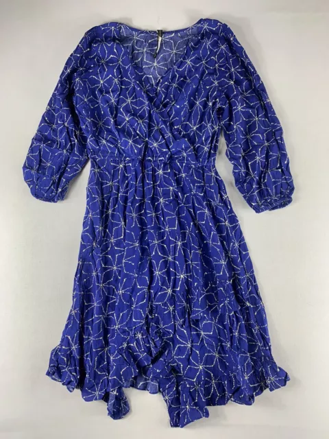 Plenty By Tracy Reese Dress Pullover Wrap Womens Mp Medium Blue Balloon Sleeves