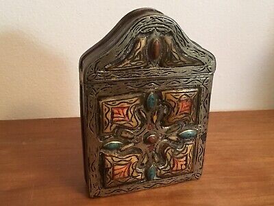 Moroccan Brass Koran Box Silver Plated With Stones And Camel Bone