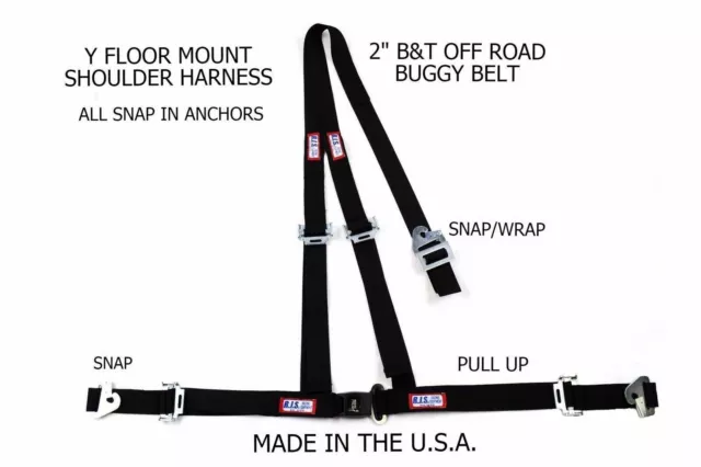 Rjs 3 Pt B&T 2" Y Floor Mount Snap In Harness Buggy Belt Black 50521-Cse