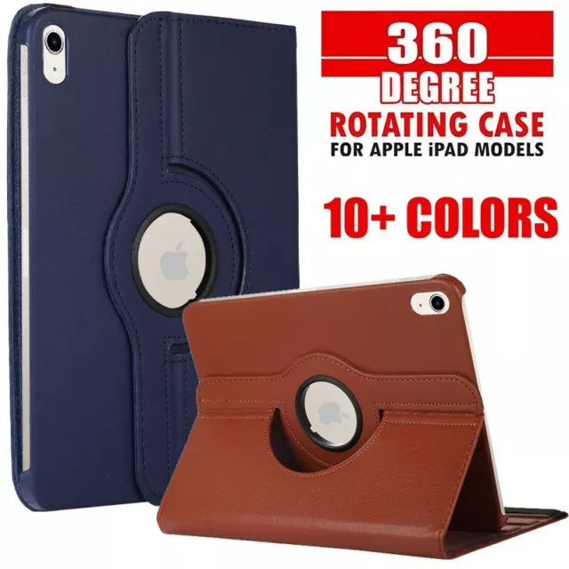 iPad Leather Case Cover 10th 9th 8th 7th 6th 5th Gen Air 4th 3rd 2 Mini 6 360