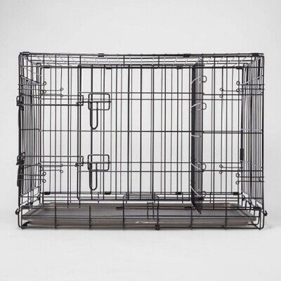 Boots & Barkley Two-Door Wire Collapsible Dog Pet Crate, Medium, Black