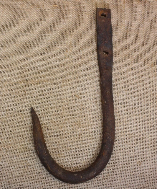 Vintage Old Smokehouse Large Meat Hook Hearth Blacksmith 9” Wrought Iron Barn