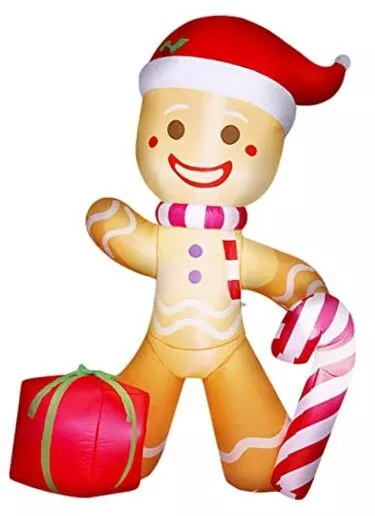 Decoraciones inflables navideñas de 8 pies con sombrero de Santa, Holliday, hombre de pan de jengibre
