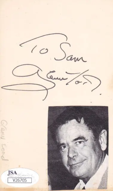 GLENN FORD d. 2006  Signed "To Sam"3X5 Index Card, Actor, Gilda JSA V26705