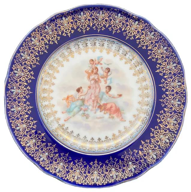 Vtg Victoria Carlsbad Austria Carl Larsen Cherub Portrait Plate 8½” Cobalt Gold