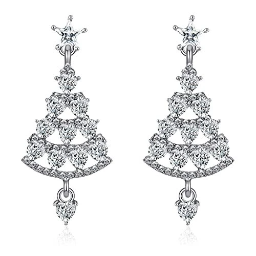 Christmas Tree Earrings, 1 Pair Crystal Shiny Zircon Christmas Tree Dangle