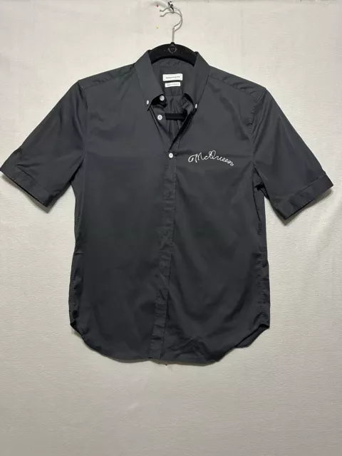 Alexander McQueen Casual Button Down Shirt Mens 16 Black Embroidered Logo