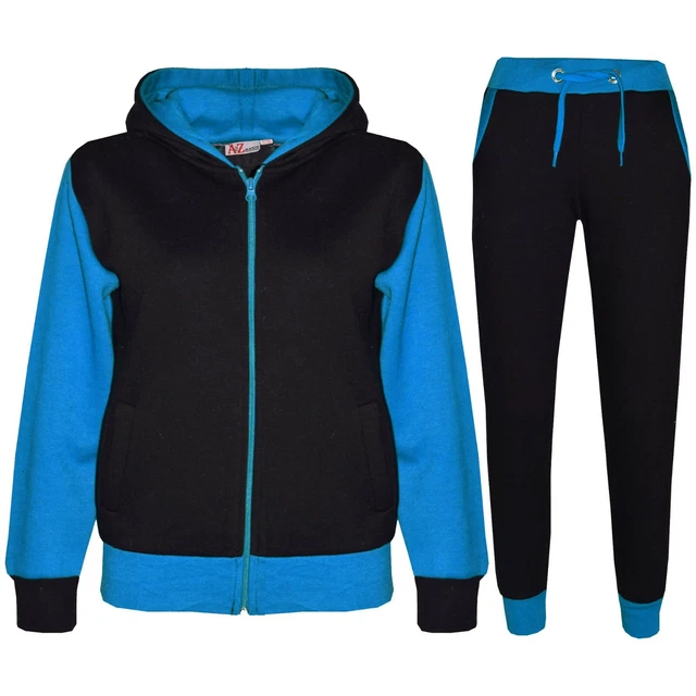 Bambini Ragazzi Tuta Nero & Blu Pile Felpa con Cappuccio Fondo da Jogging 2-13