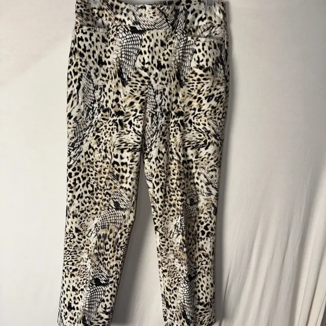 Chicos Women's Size 0  Capri Crop Pants Leopard Snakeskin Print Tan Reptile