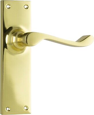 pair of polished brass victorian lever handles and backplates,152 x 42 mm