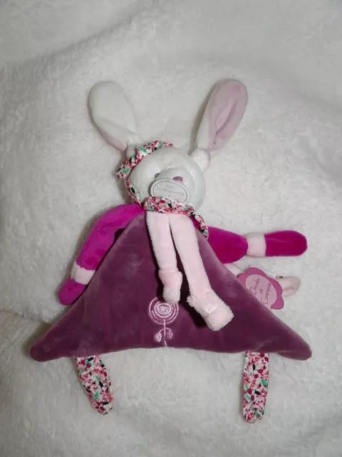 Doudou Attache Tétine DOUDOU ET COMPAGNIE lapin Cerise Blanc Mauve Rose 2 dispo