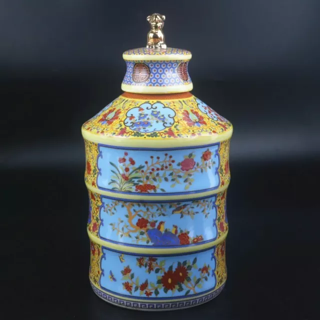 Qing Dynasty Yongzheng Enamel Flower and Bird Tea Caddy Jingdezhen Porcelain