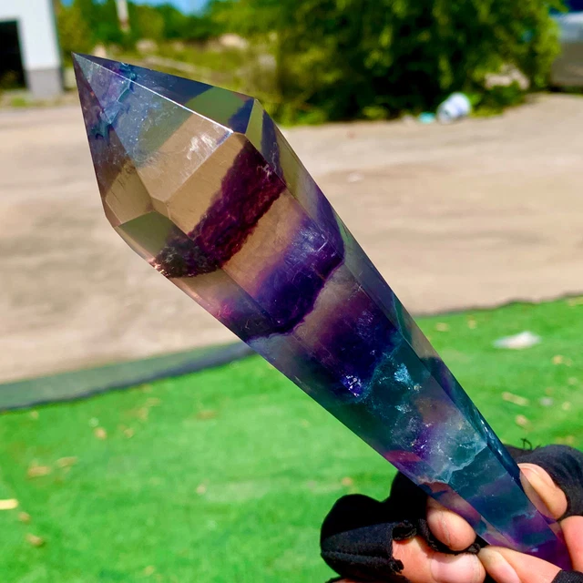 315G Natural rainbow fluorite scepter Quartz Crystal Single-End Terminated Wand