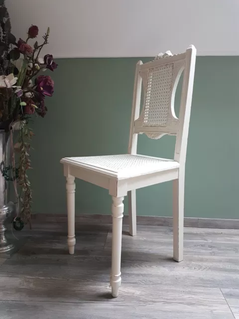 Antiker Gründerzeit-Stuhl mit Original Wiener Geflecht - weiß - Shabby Chic 2