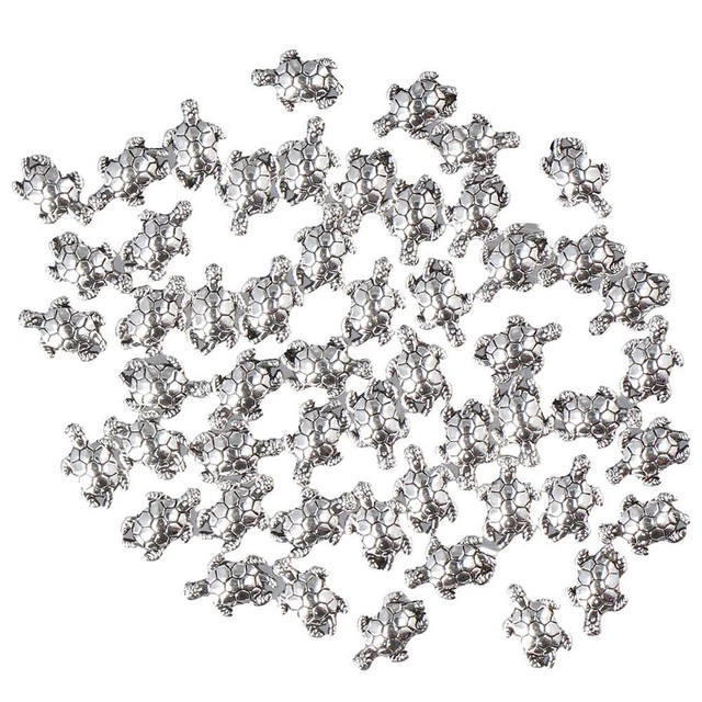 Perline Tartaruga Argento Antico - 100 Pezzi 12.5x9mm Per Gioielli Fai Da Te