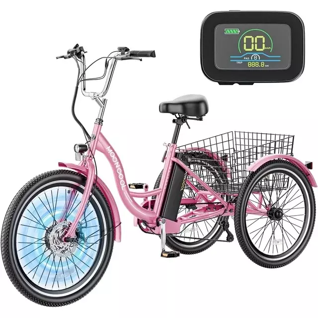 24"/26" Adult Electric Trike Tricycle 350W 48V 14.5AH Lithium Battery w/ Basket