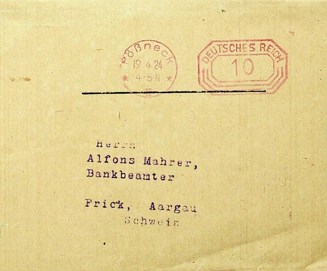 Deutschland 1924 Meter Frankierte Wrapper Von Possneck Sich Aargau