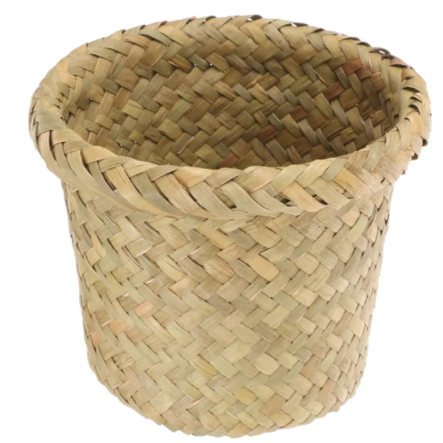 Wastebasket Trash Can Seaweed Handwoven Paper Bin Wicker Waste Basket