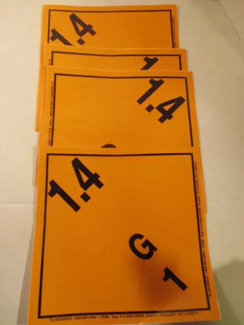 lot of 4 Explosive 1.4 DOT Safety Sign, 10.75  stickers for Hazmat,