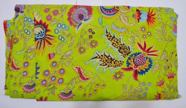 Indien Léger Doux Tissu Coton Main Bloc Imprimé 4.6m Artisanat Couture