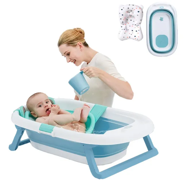 Baby Bath Tub with Non-Slip Safety Belt Foldable Stand and Soft Cushion Gift