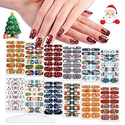 12 Hojas Navidad Esmalte de Uñas Tiras Envolturas Completas de Uñas KIT1 Navidad 1