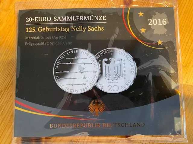 20 Euro Gedenkmünze 2016 PP Deutschland - 125. Geburtstag Nelly Sachs