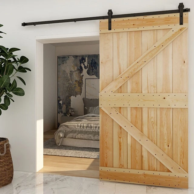 Sliding Barn Door Hardware Kit 6.6FT Modern Closet Hang Style Track Rail Black 4