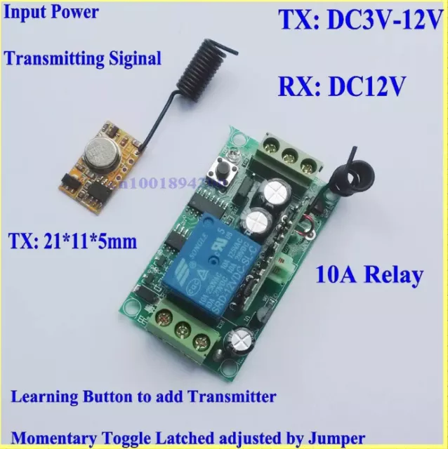 12V Start/Power Up RF Transmitter Wireless Remote & Receiver Relay Module 433MHZ