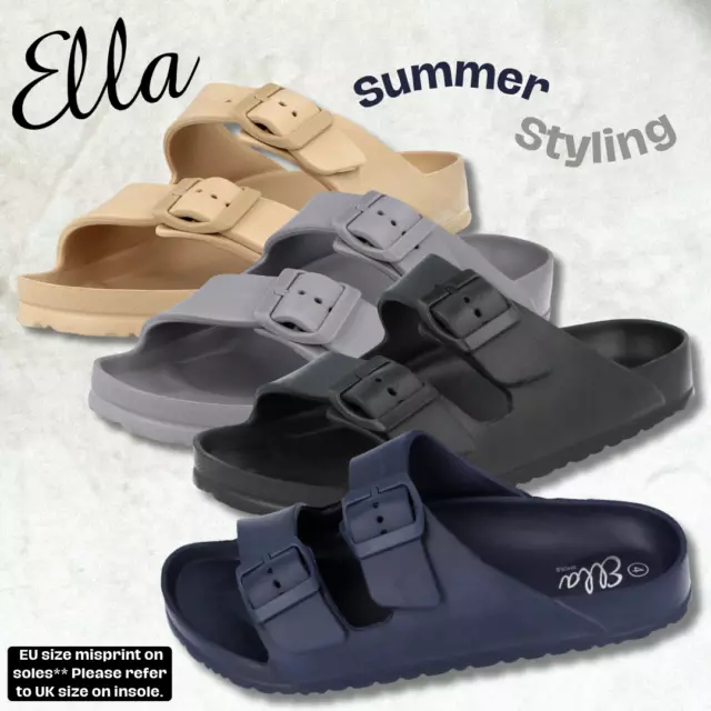 Mens Ella EVA Double Buckle Strap Slip On Sliders Sandals Slide Flipflop